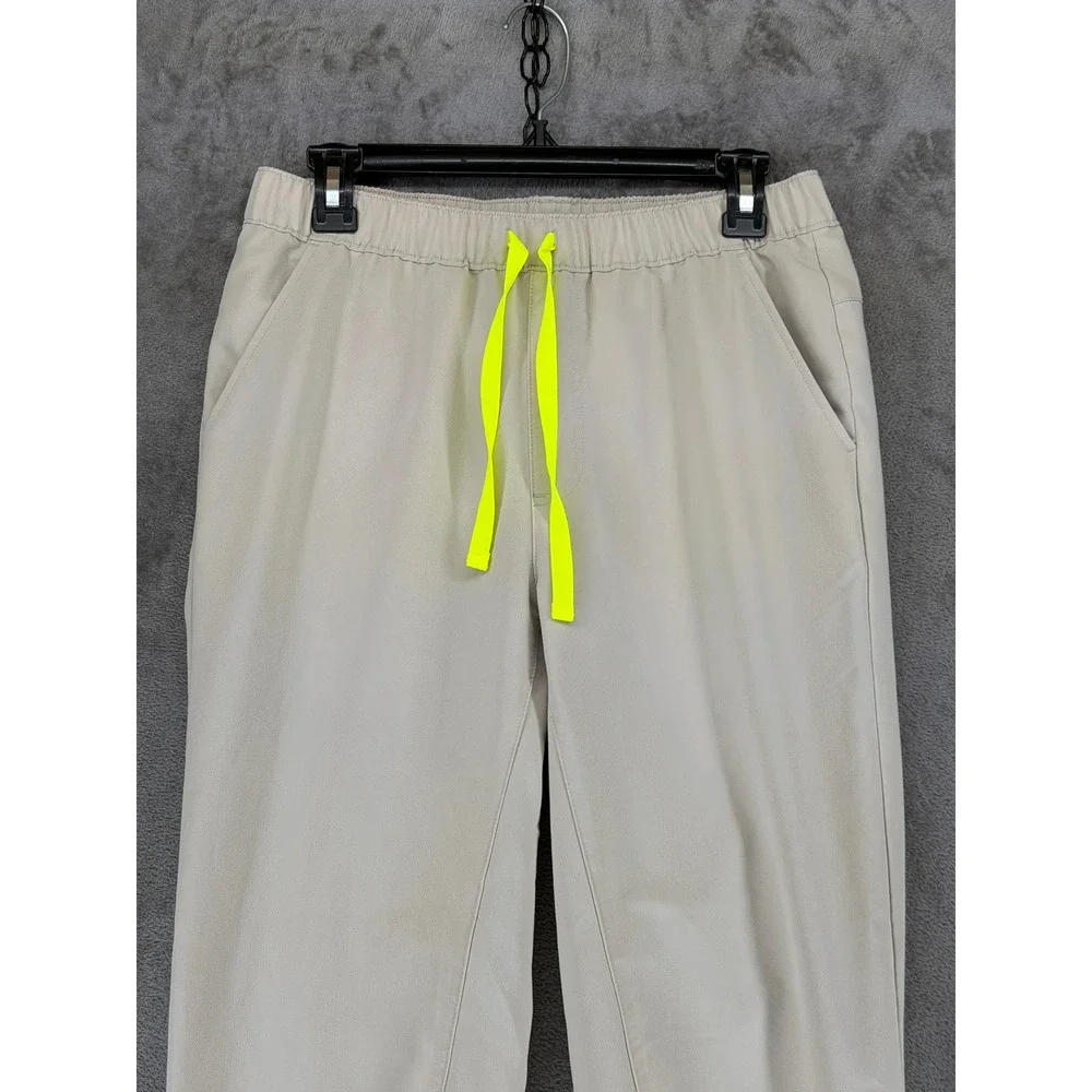FIGS‎ Tansen Jogger Scrub Pants Sand Beige Neon Yellow Drawstring 1000203 Mens S